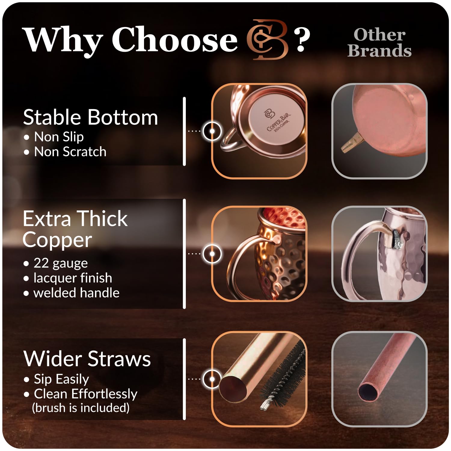 Copper Bar copper mug handle design: secure grip for comfortable serving.