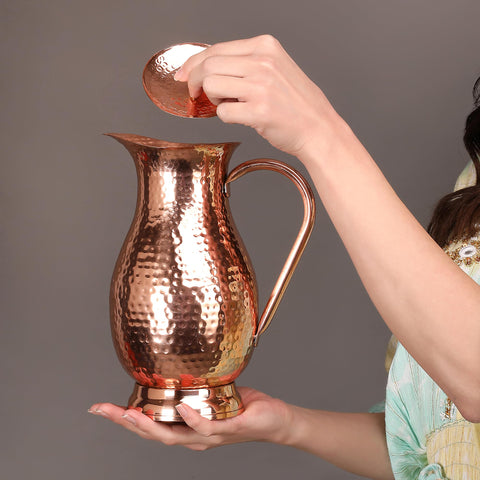 Copper Life pitcher closeup hammered texture highlights craftsmanship for long-lasting use