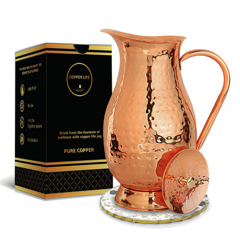 Copper Life pitcher hammered 70oz with lid for durable daily hydration