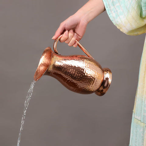Copper Life pitcher handle detail offers comfortable grip during pouring