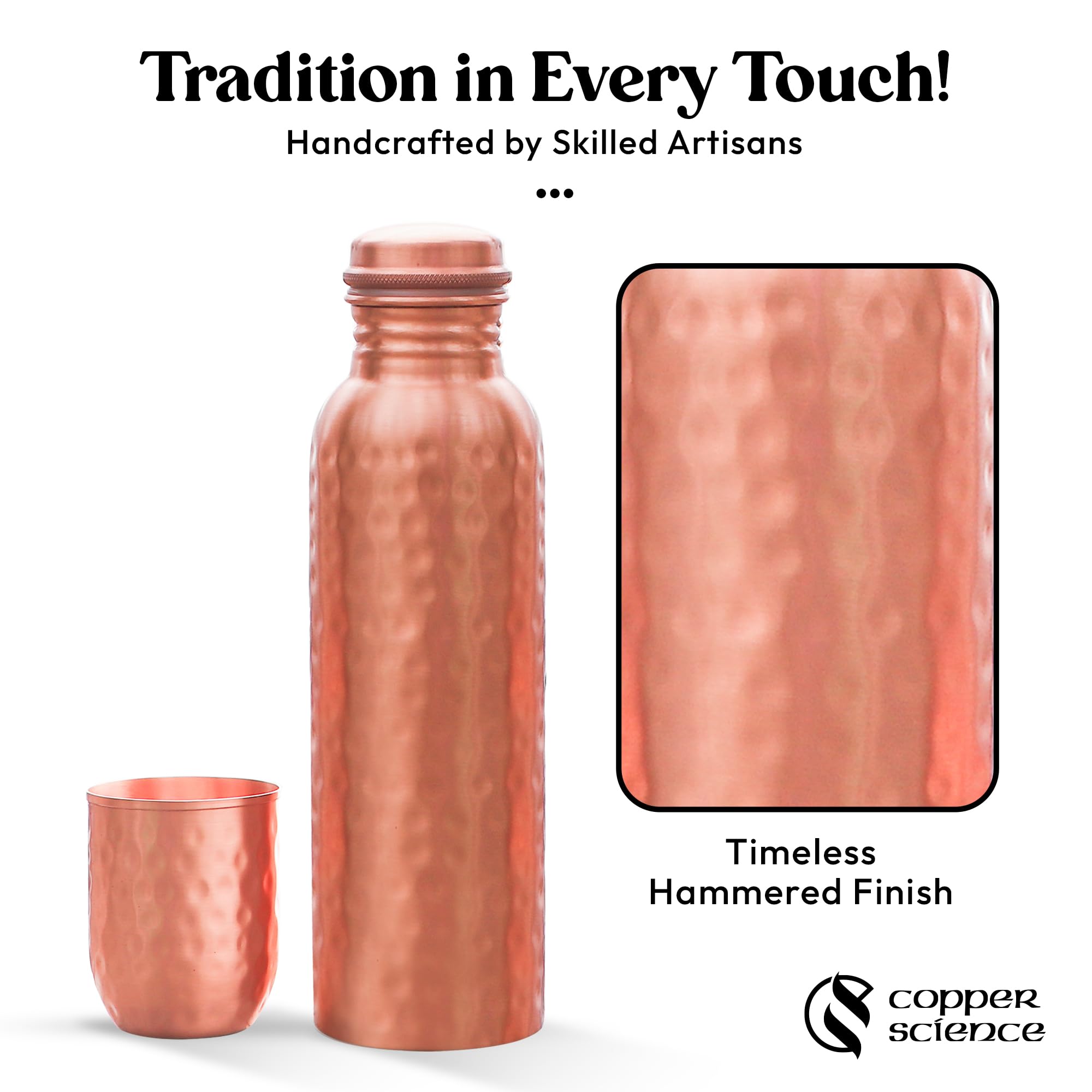 Handcrafted artisan hammered texture of Copper Science bottle