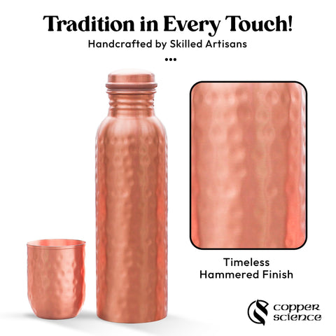 Handcrafted artisan hammered texture of Copper Science bottle