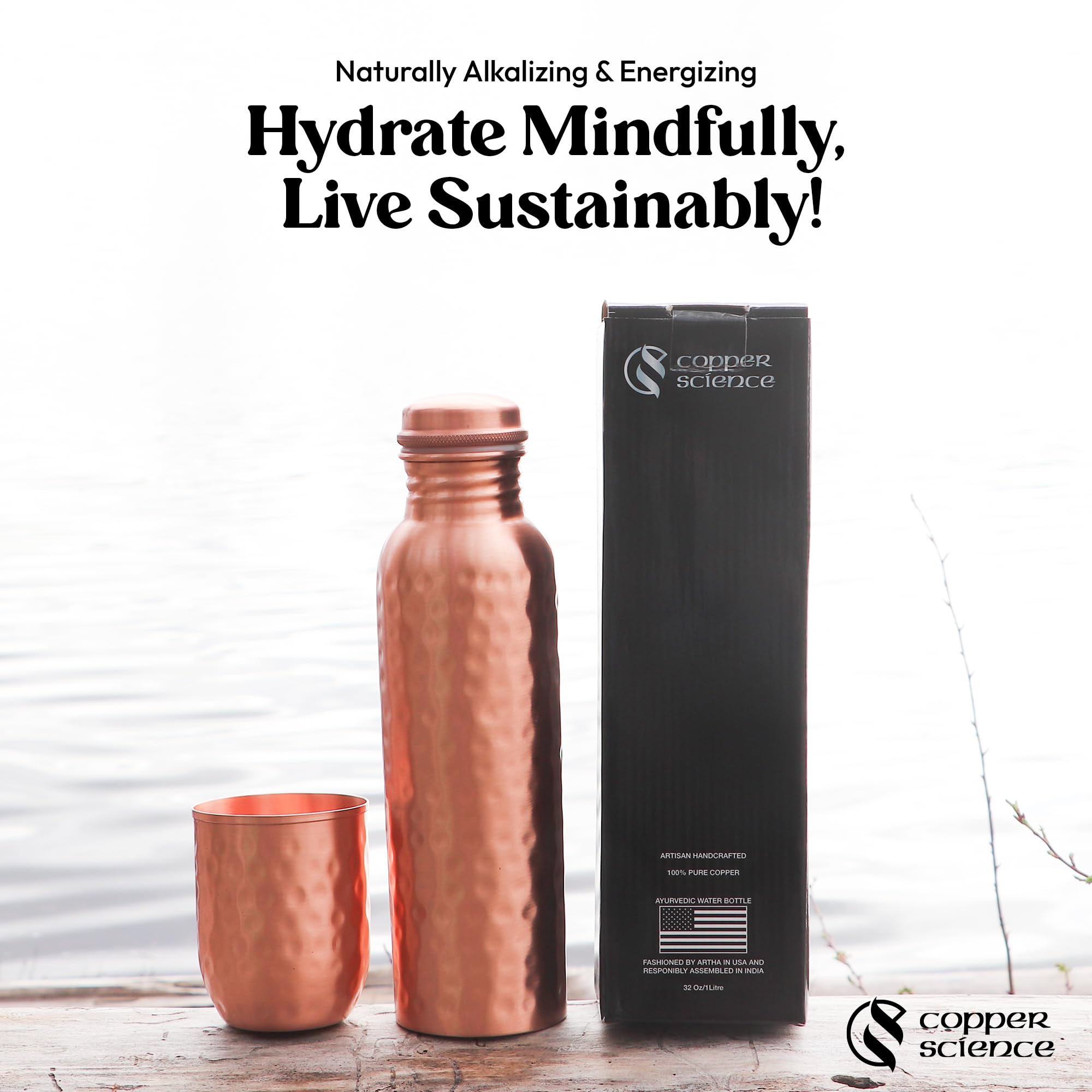 Naturally cooler water in Copper Science bottle thanks to copper conductivity