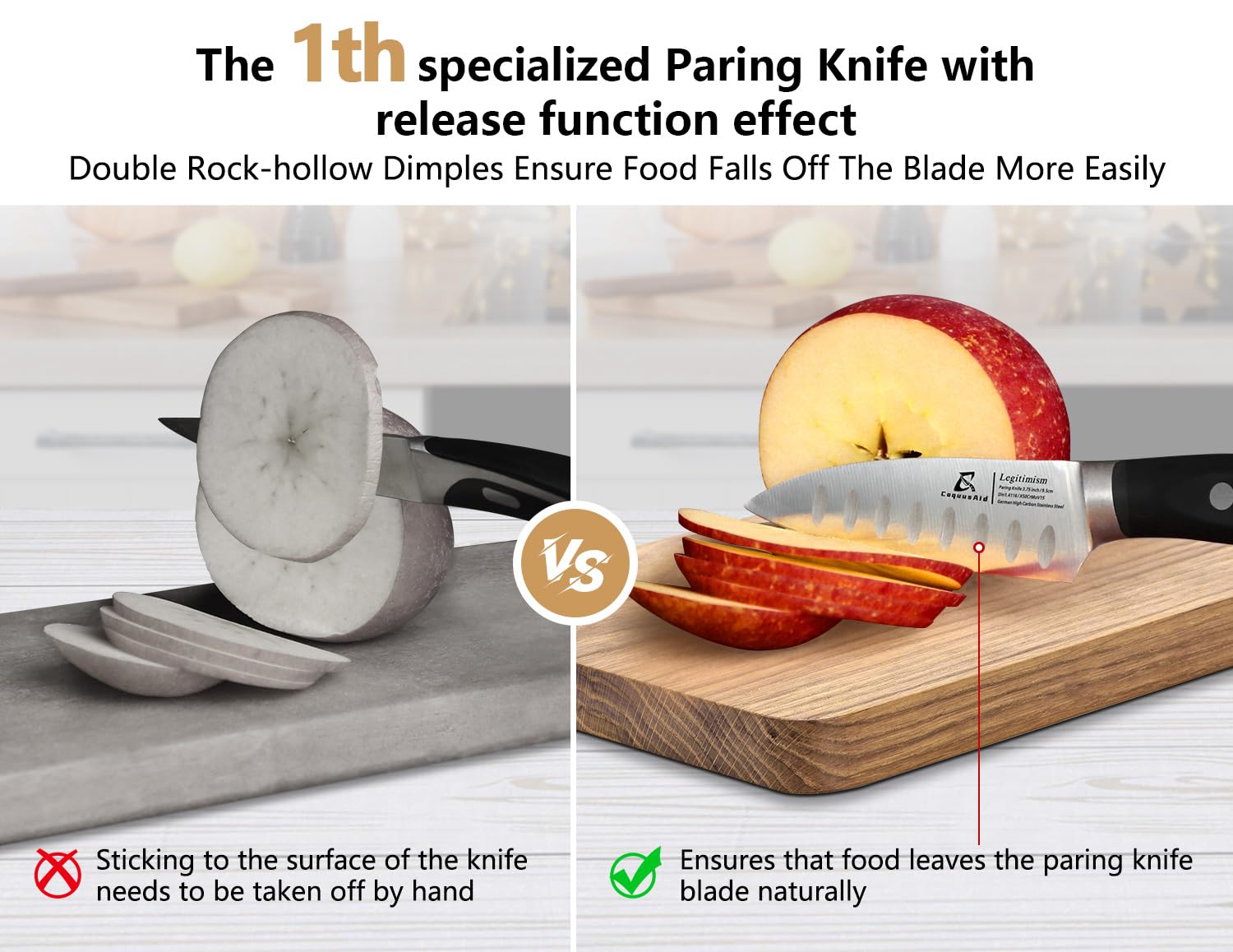 CoquusAid black ergonomic handle knife set for comfortable daily use