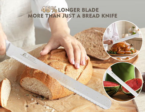 CoquusAid ergonomic anti-fatigue handle provides comfortable, controlled slicing.