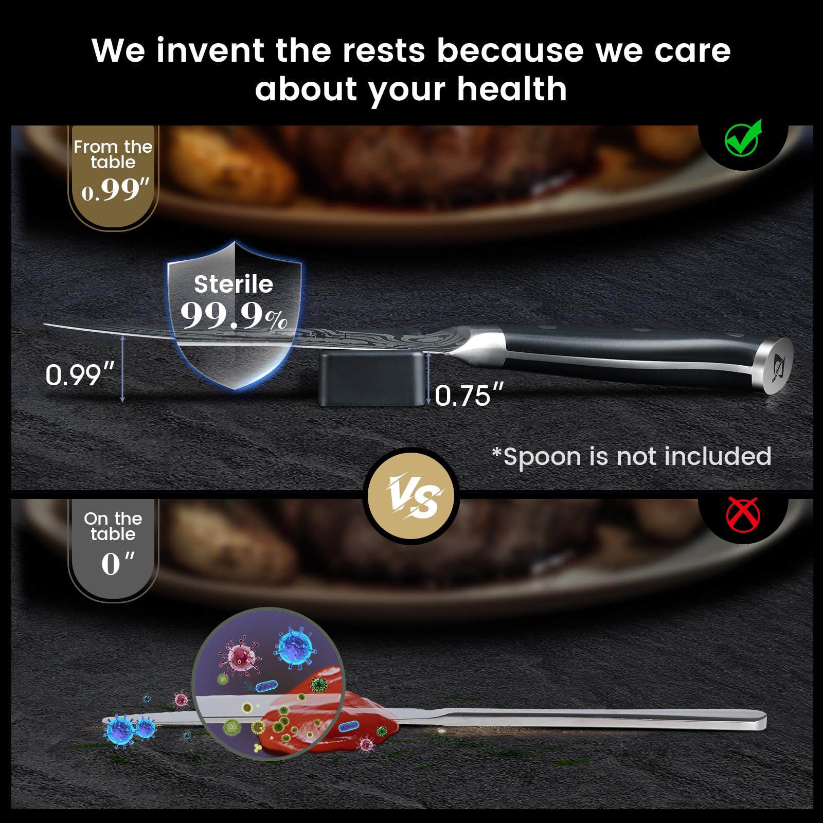 CoquusAid steak knife 6-piece ergonomic handle enhances grip and control.