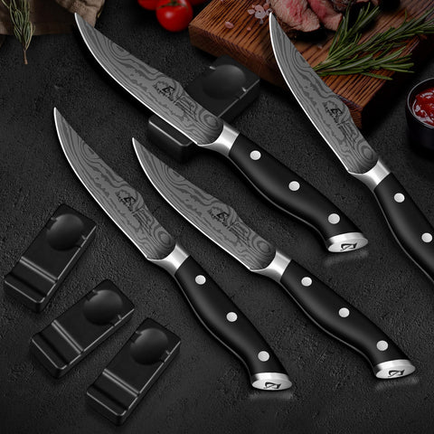 CoquusAid steak knife set with spoon rests enhances table presentation.