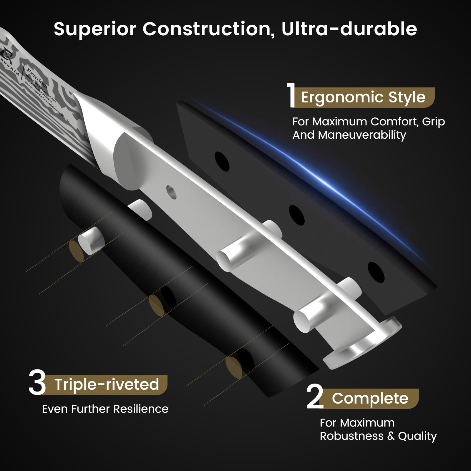 CoquusAid damascus-pattern blade in action for effortless slicing.