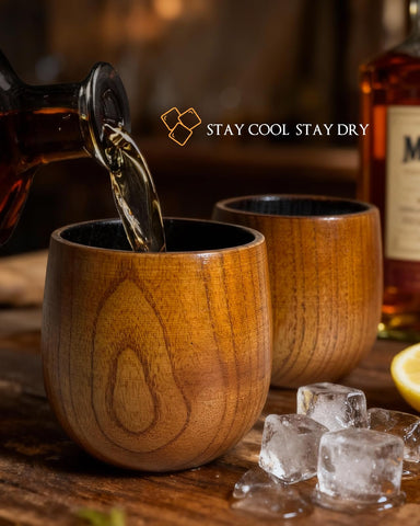 Coralogo wooden whiskey glass with linen storage bag for travel and display