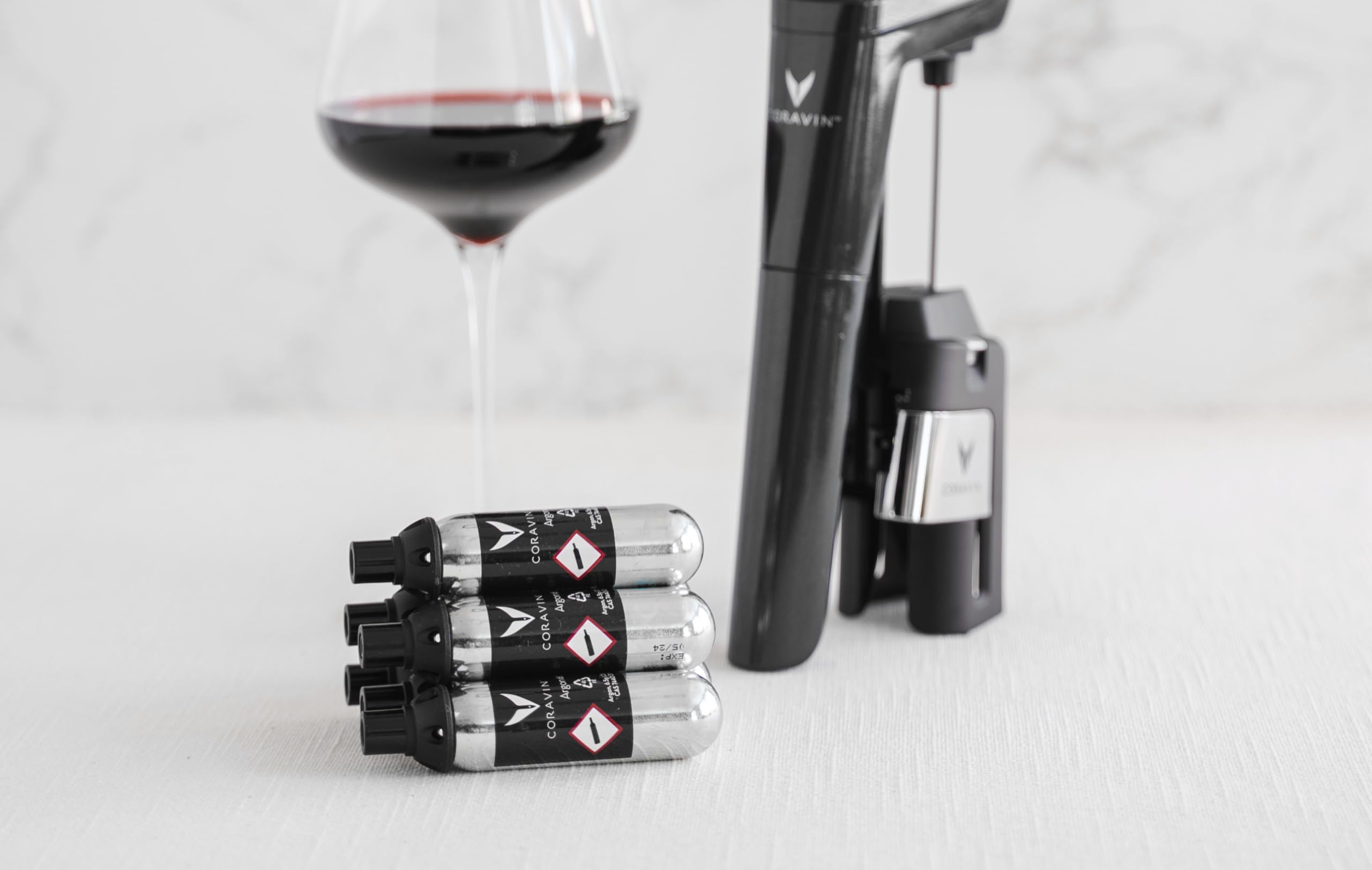 Coravin Pure Argon capsules argon gas cartridges maintain wine integrity after pouring.