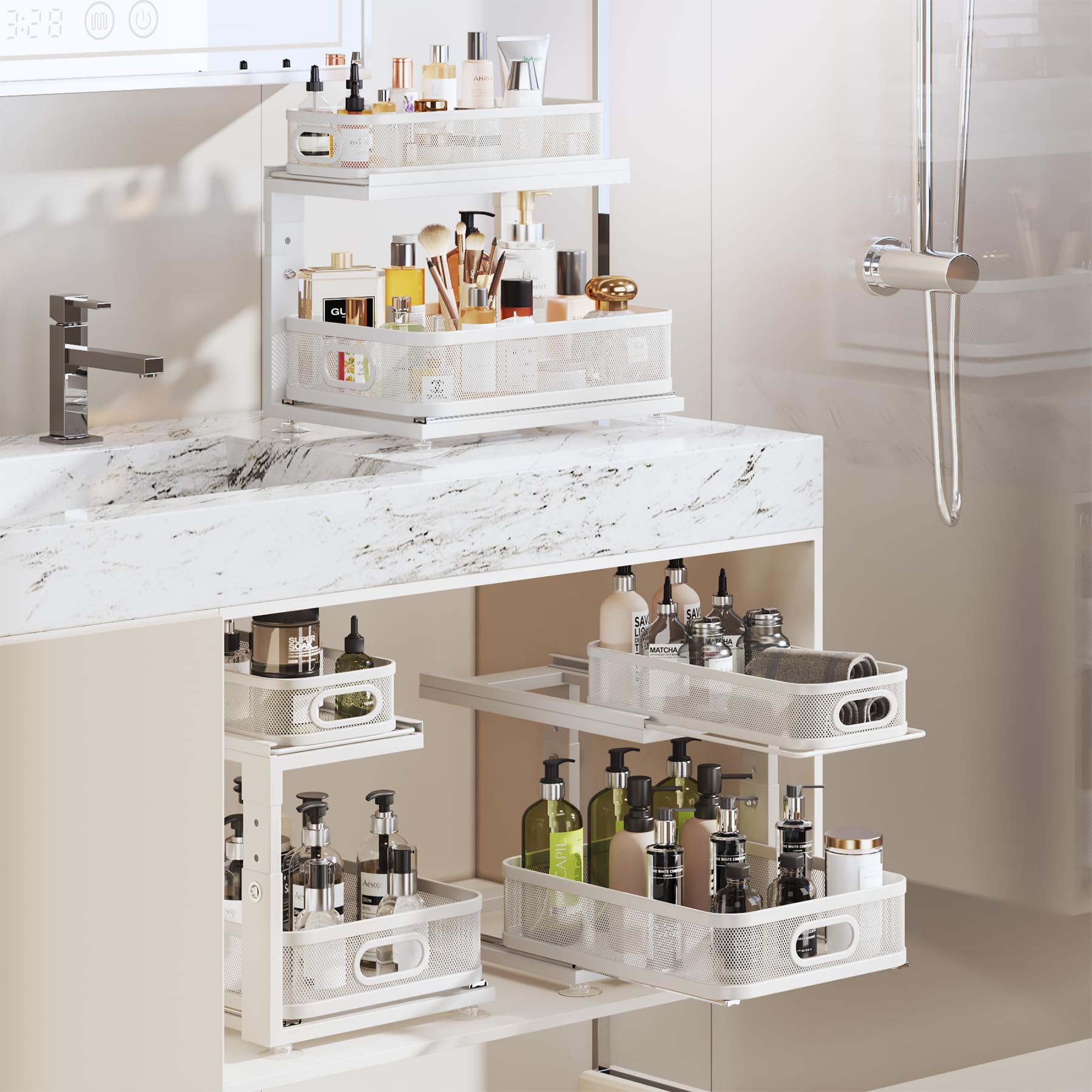 Corbyles under-sink organizer ball-bearing slides deliver ultra-smooth operation.