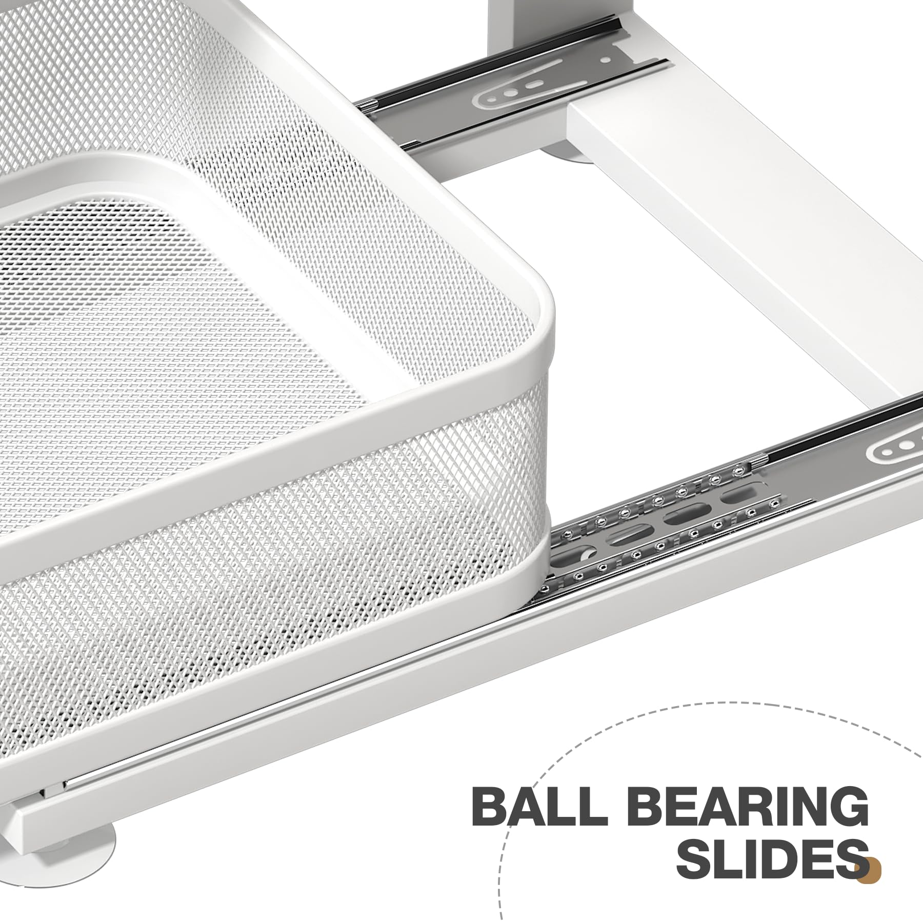 Corbyles under-sink organizer with built-in stoppers prevents over-pulling during use.
