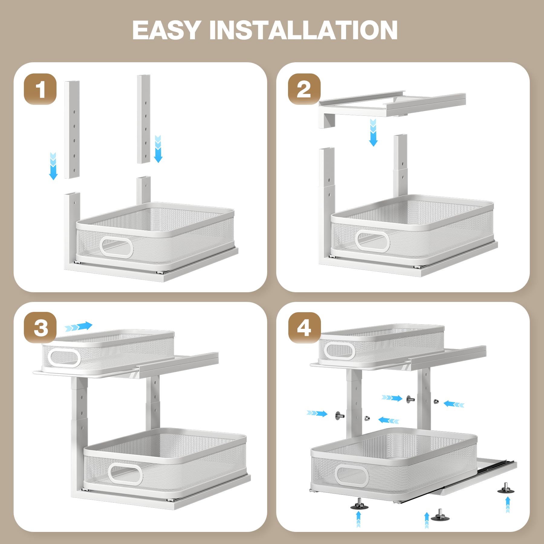 Corbyles under-sink organizer easy assembly saves setup time for quick use.