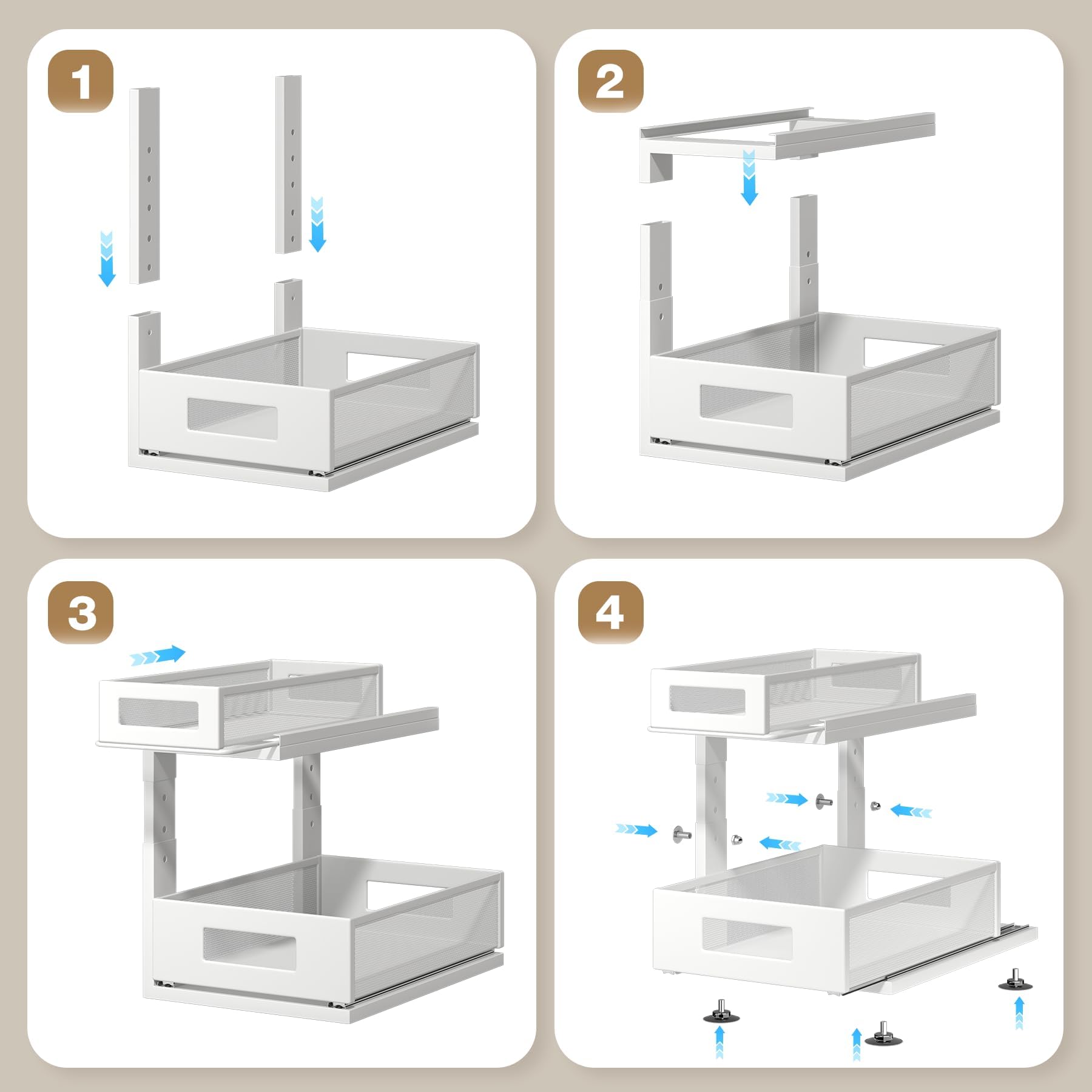 Corbyles L-shaped design adapts to cabinet corners around plumbing.