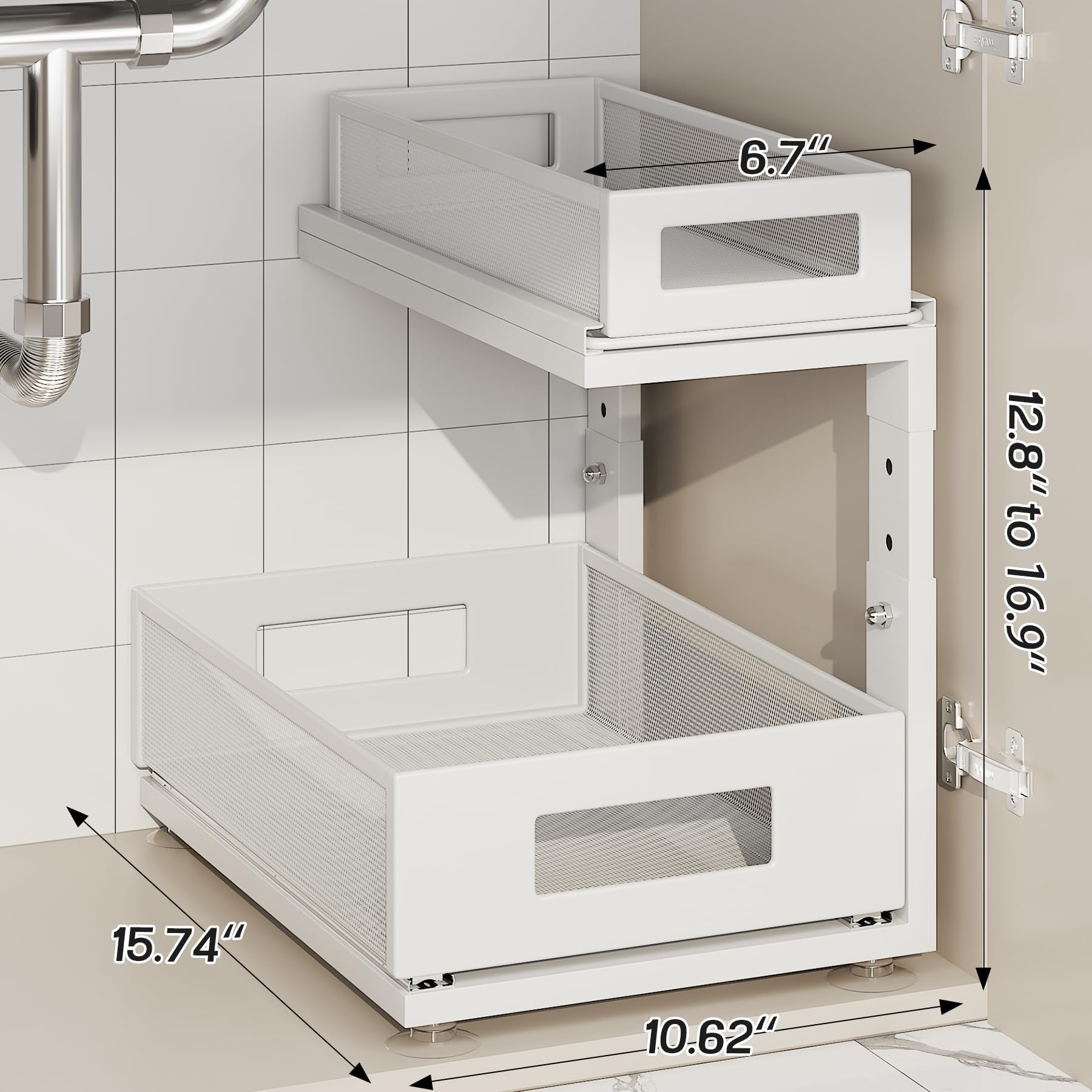 Corbyles under-sink organizer mesh design prevents small items from slipping.