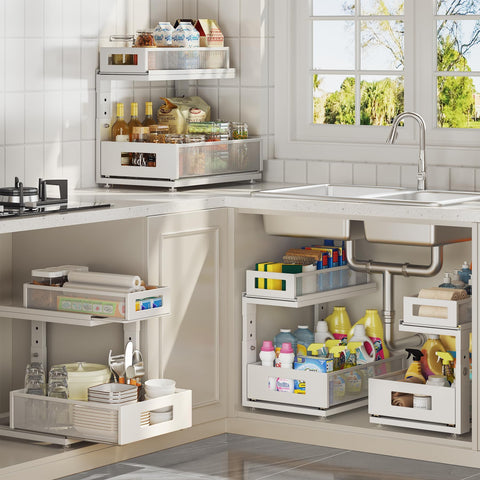 Corbyles two-pack solution for organized kitchens and bathrooms.