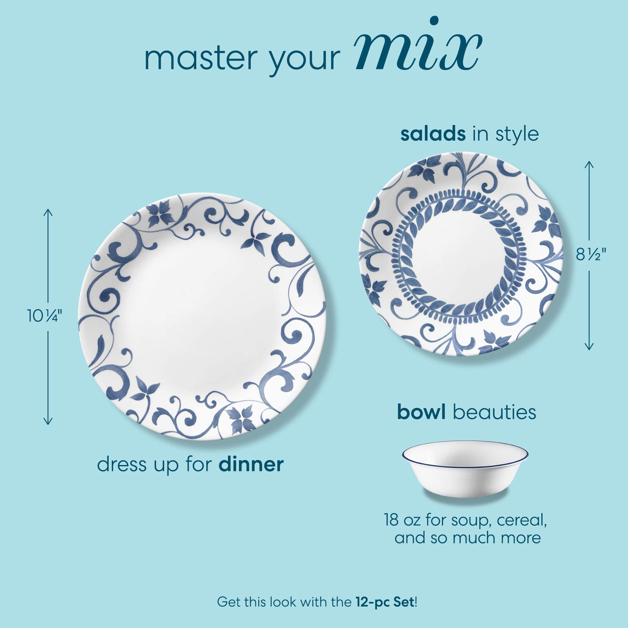 Corelle Artemis dinner plates highlight sleek 26cm sizing for versatile table settings.