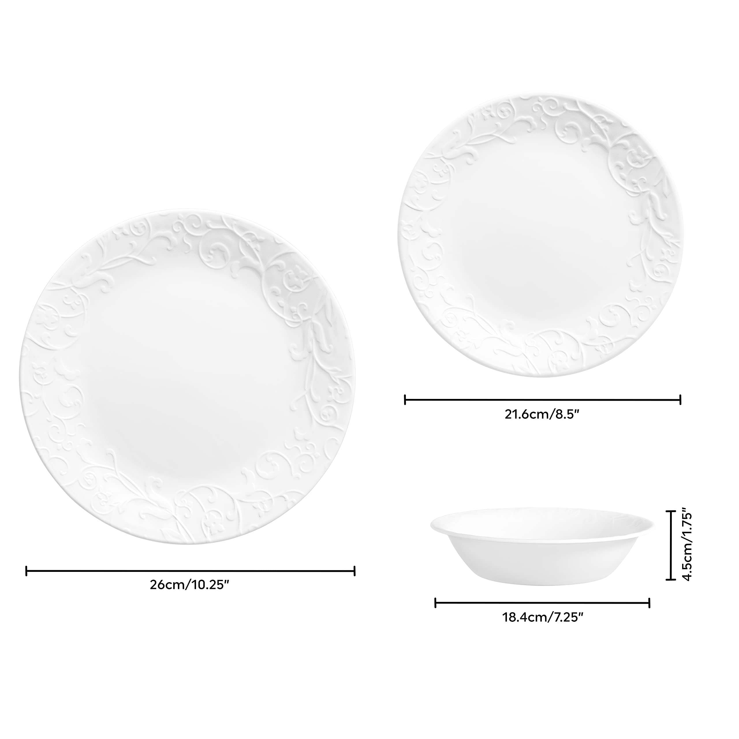 Corelle Bella Faenza stackable dishes demonstrate compact storage and convenience