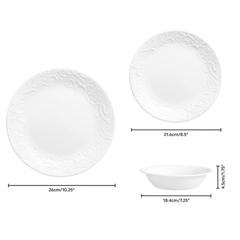 Corelle Bella Faenza stackable dishes demonstrate compact storage and convenience