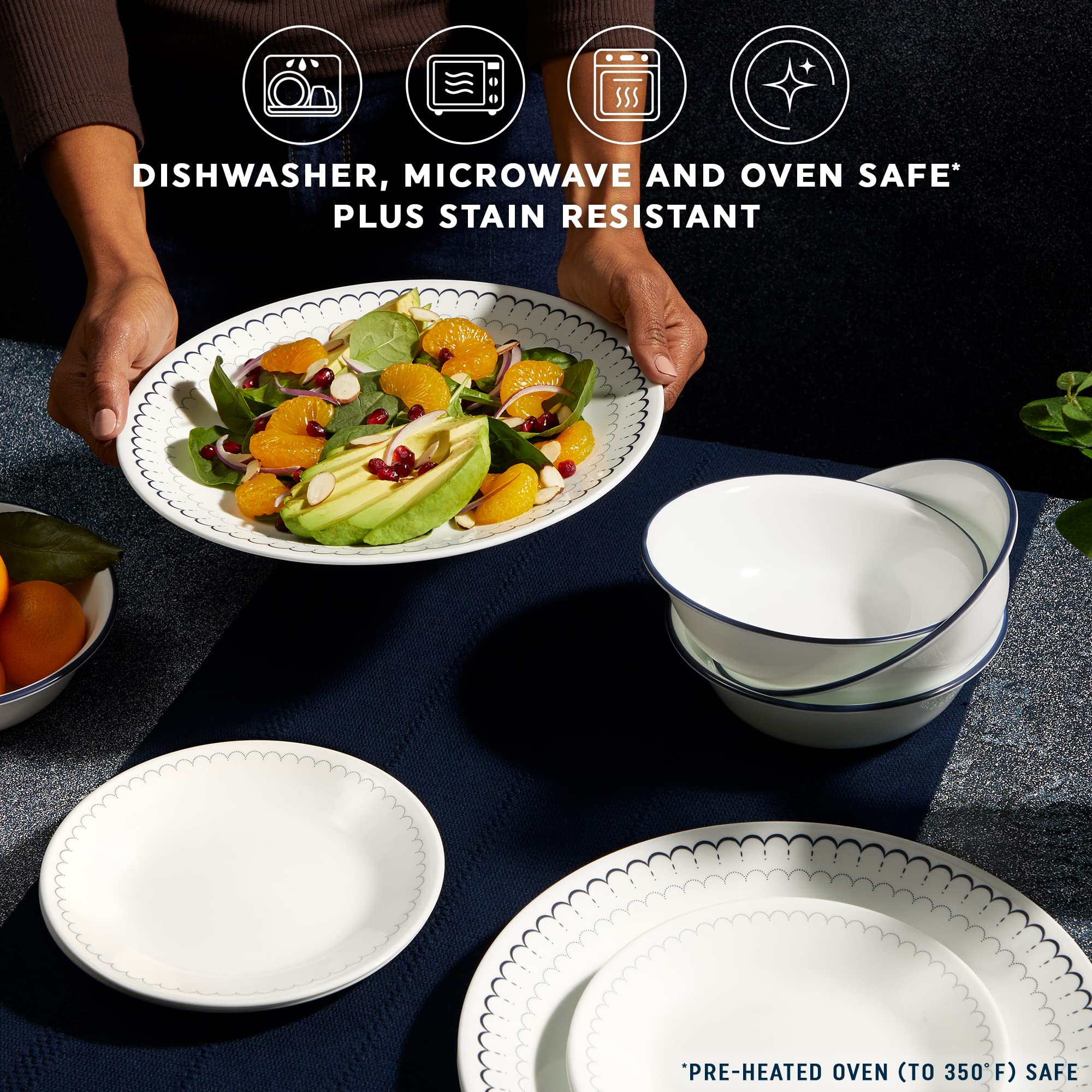 Corelle Caspian soup bowls ideal for soups and cereals, durable daily use.