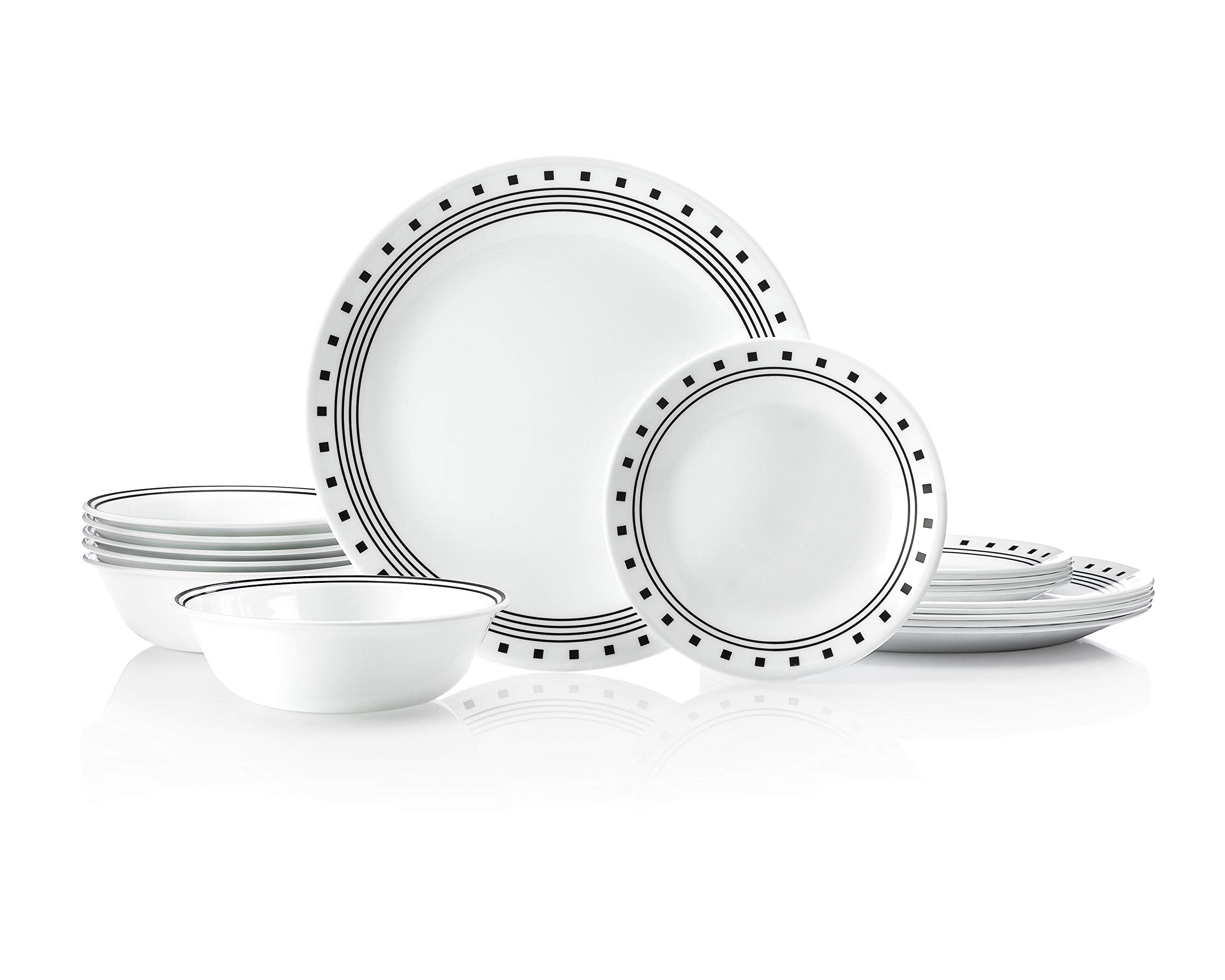 Corelle City Block dinner plates with bold stripes elevate everyday meals and style.