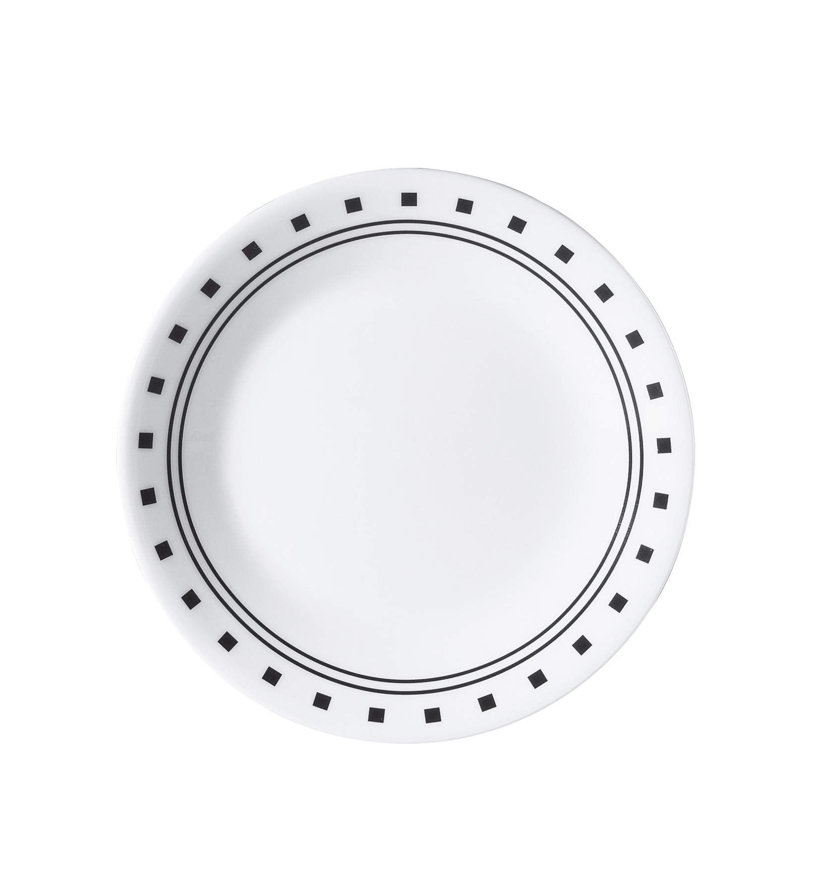Corelle City Block pattern details highlight bold geometric design on durable glass.