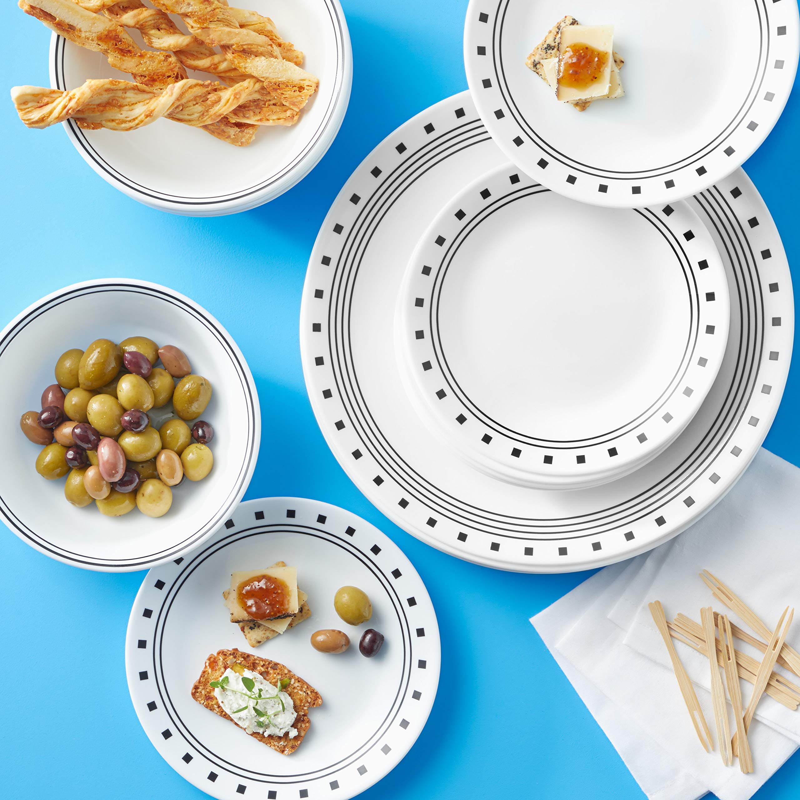 Corelle City Block bowls sized 18 oz, ideal for soups and cereals with durable finish.
