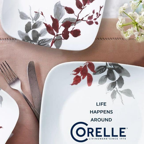 Corelle Kyoto Leaves close-up highlights triple-layer Vitrelle glass texture and edge smoothness.