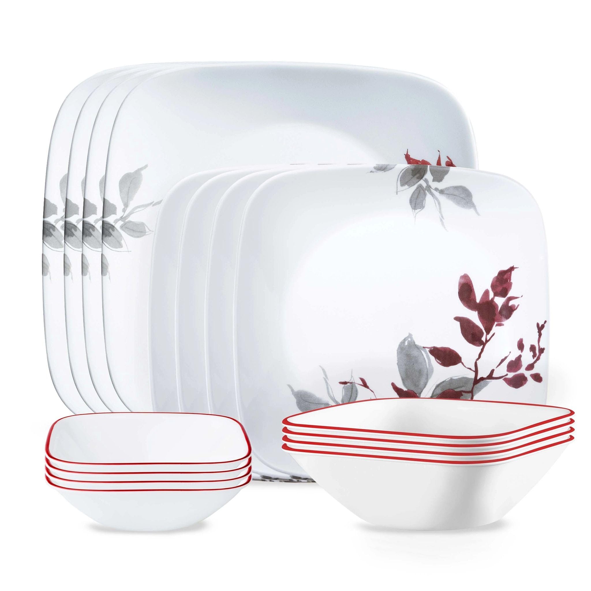 Corelle Kyoto Leaves dinner plates show Vitrelle durability for everyday meals.
