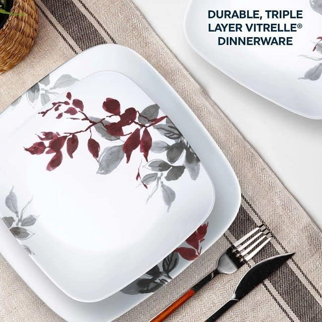 Corelle Kyoto Leaves salad plates display the pattern and easy-care convenience.