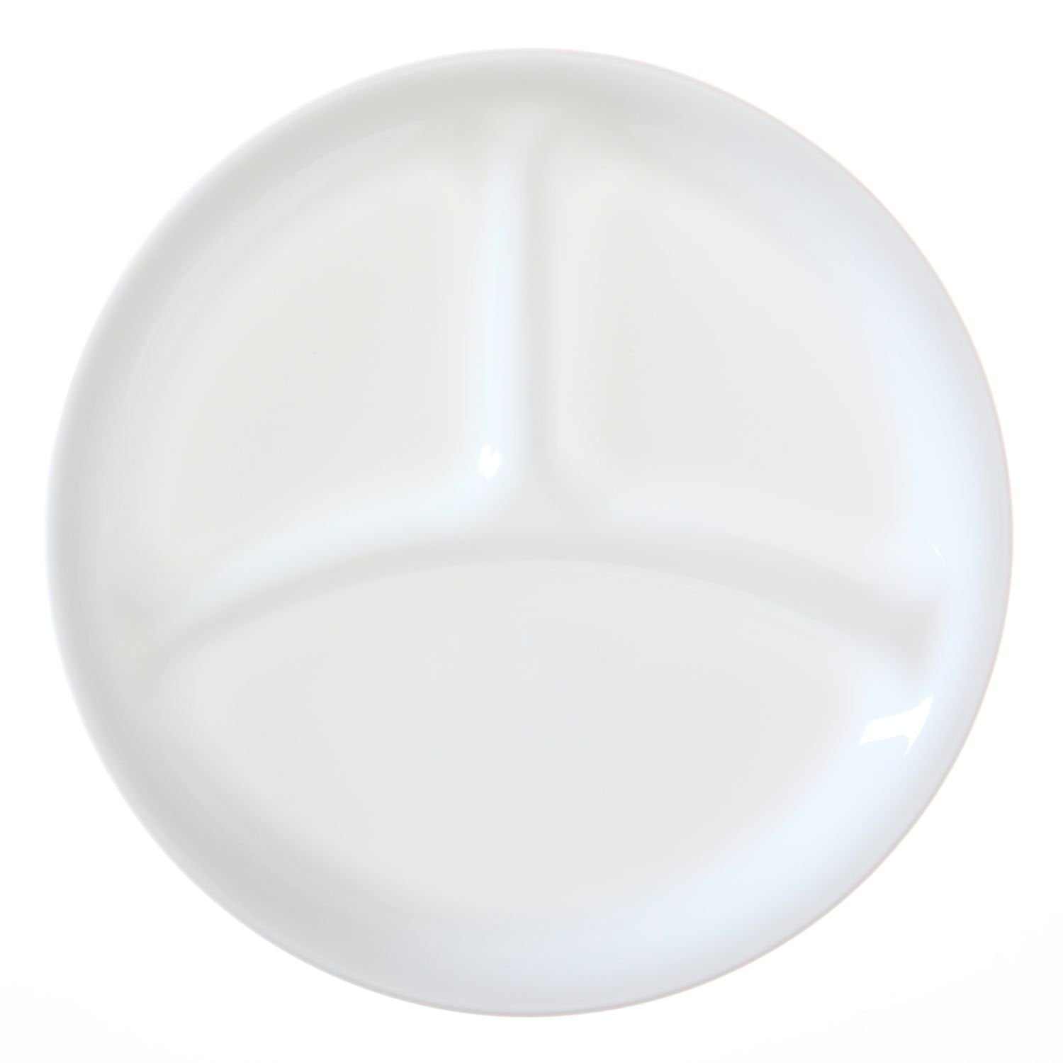 Corelle Livingware divided dish in Winter Frost White, dishwasher-safe for easy cleanup.