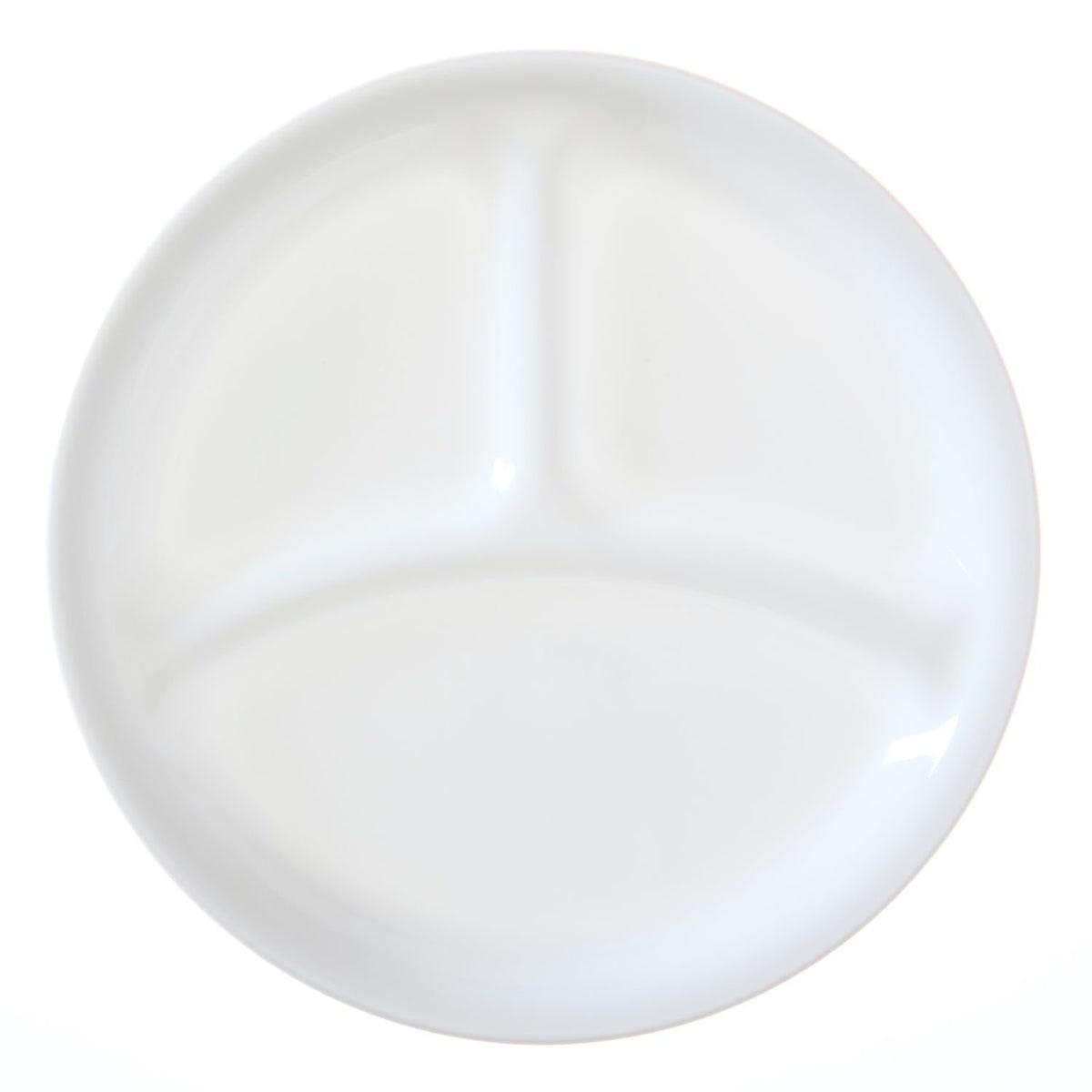 Corelle Livingware divided dish in Winter Frost White, dishwasher-safe for easy cleanup.