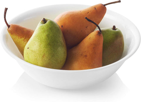 Corelle Livingware Winter Frost White 2qt serving bowl on table, durable and easy to clean.