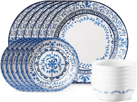 Corelle Portofino 18-piece dinner plates deliver lightweight, chip-resistant durability for daily meals.