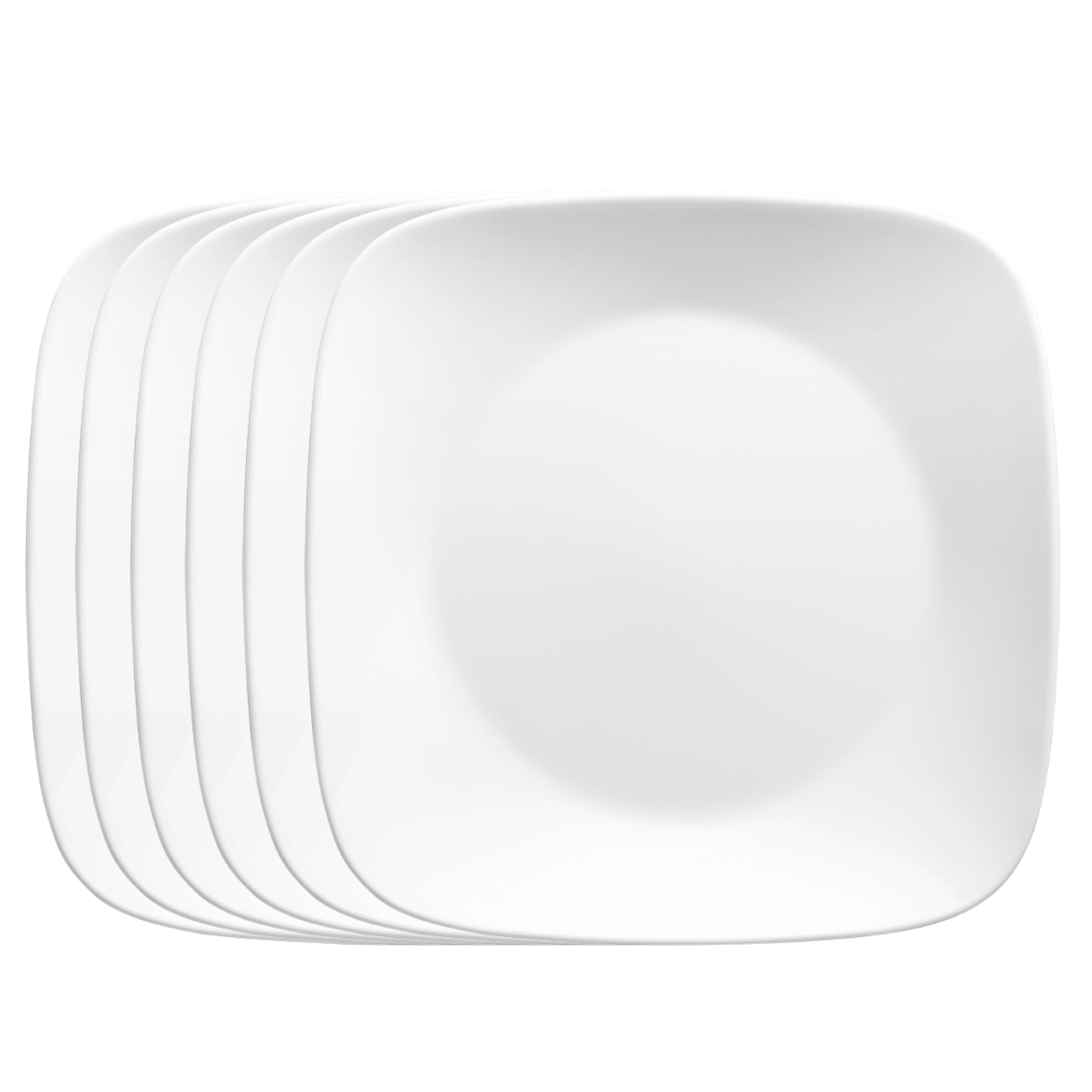 Corelle Square Pure White 9-Inch plates offer timeless dining elegance and easy stacking.