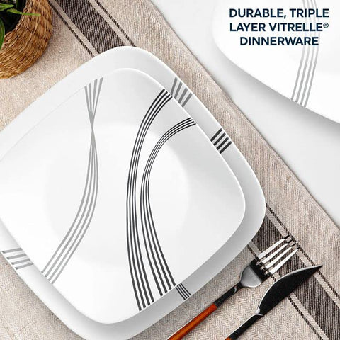 Corelle Urban Arc salad plates in white and gray for versatile dining.