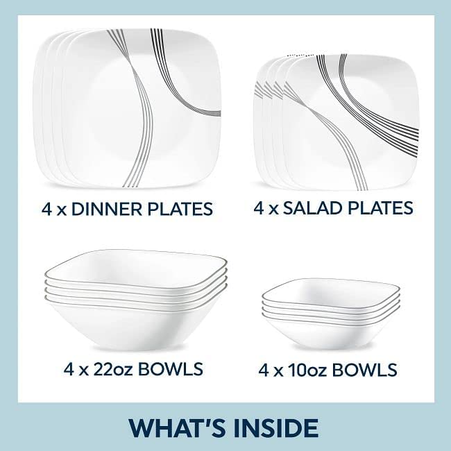 Corelle Urban Arc complete 16pc service for four, versatile dining set.