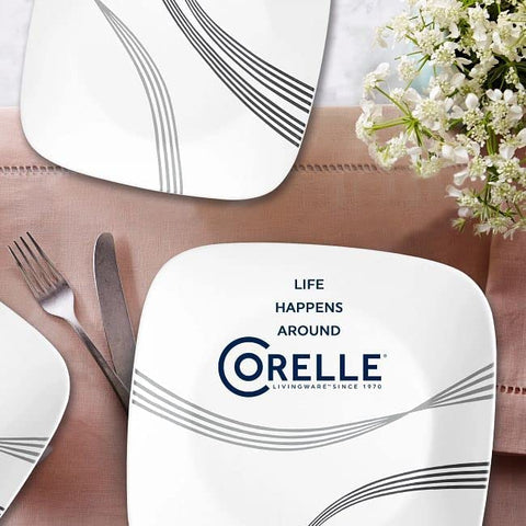 Corelle Urban Arc stackable design helps save cabinet space.