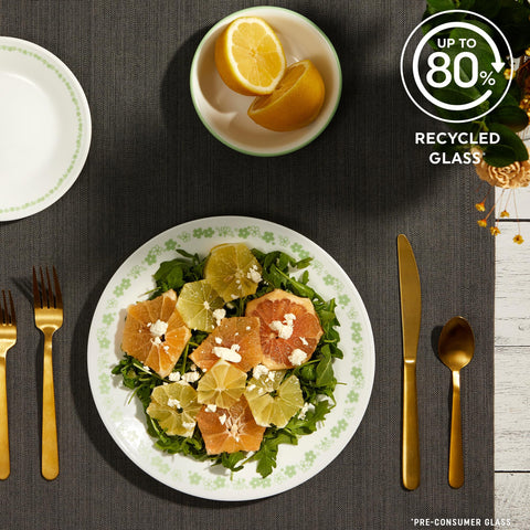 Corelle Vitrelle stackable design in Spring Blossom Green saves space