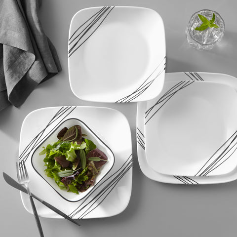 Corelle Vitrelle 9-inch salad plates with bold lines for casual dining