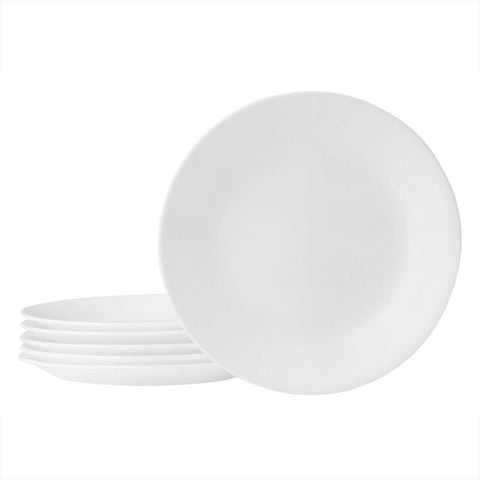 Corelle Vitrelle 6-piece salad plates on a table, lightweight and versatile for everyday meals.