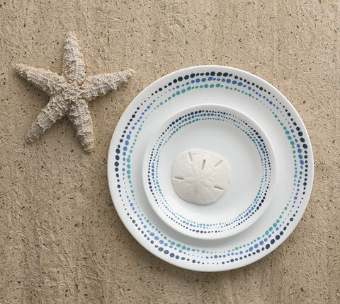 Close-up shows ocean blue pattern detail, emphasizing the triple-layer glass craftsmanship.