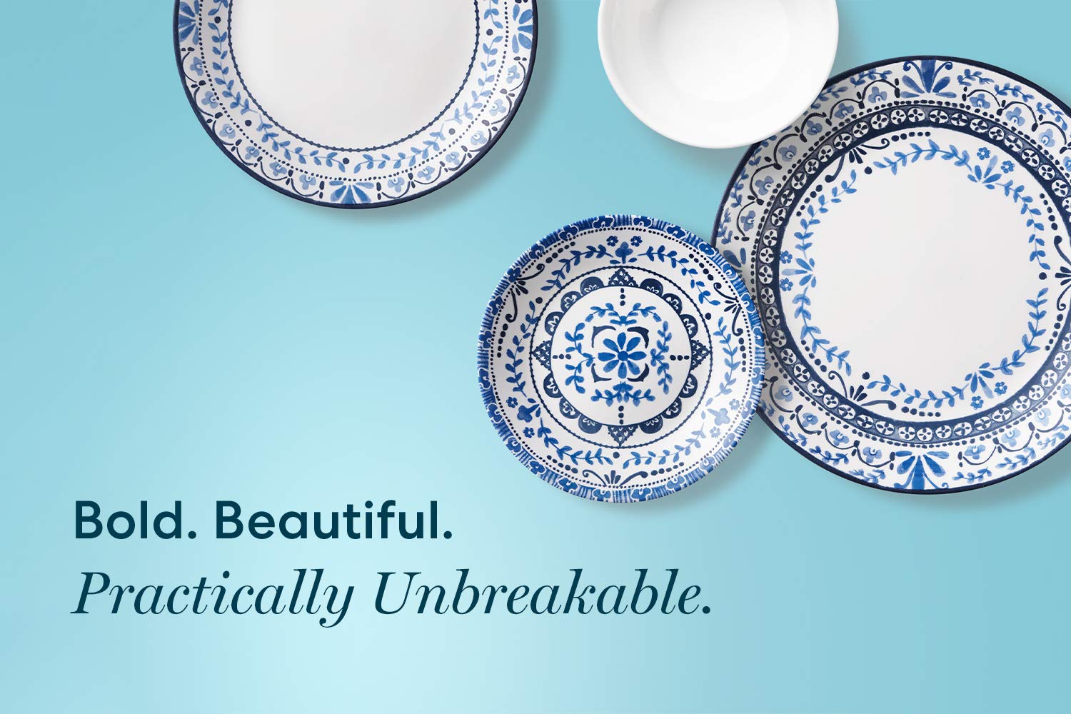 Corelle Vitrelle Caspian plates close-up, durable surface ideal for daily meals.