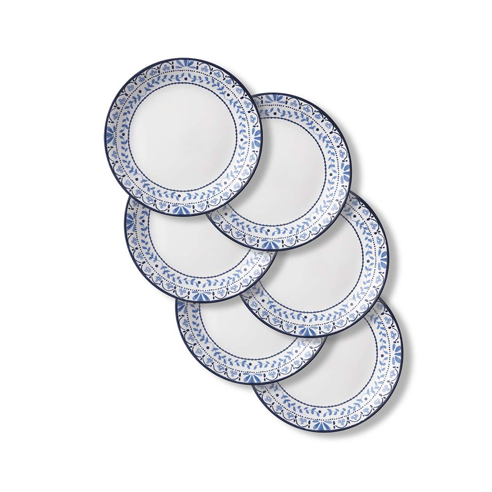 Corelle Vitrelle Portofino plates close-up, pattern detail for stylish entertaining.