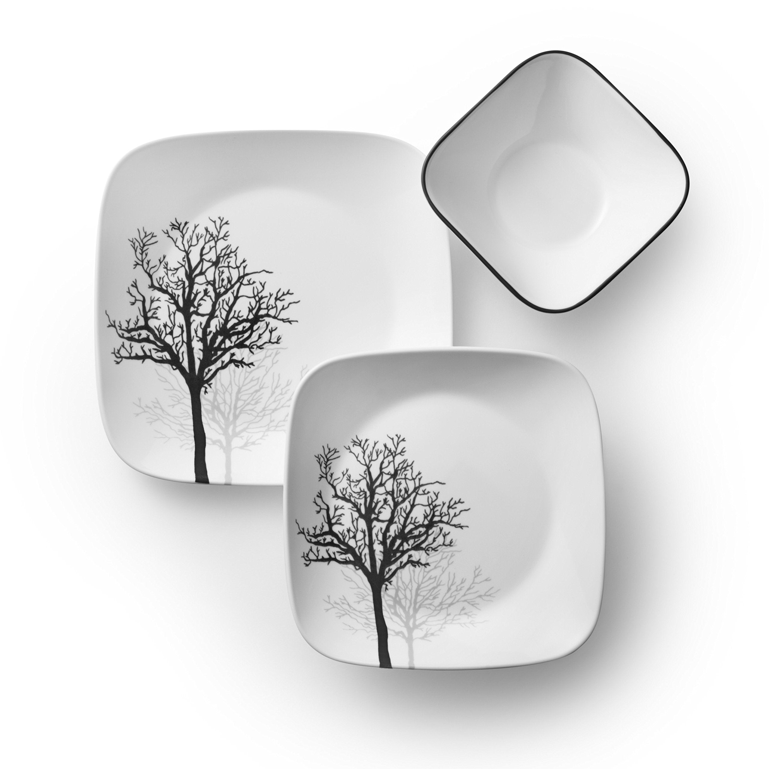 Corelle Vitrelle Timber Shadows salad plates showcase modern silhouettes for everyday meals.