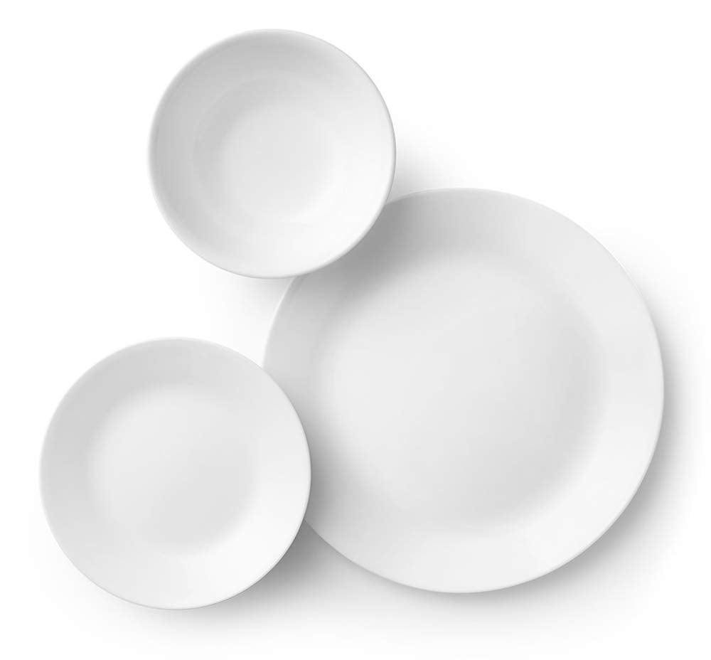 Corelle Winter Frost White bread and butter plates on table for compact elegance