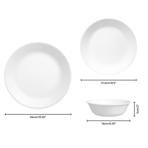 Corelle Winter Frost White side plate 21.6cm, compact and stackable.
