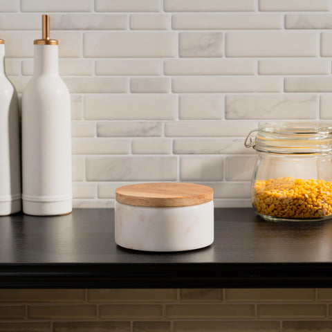Elegant Cork & Mill salt cellar on a stylish kitchen display.