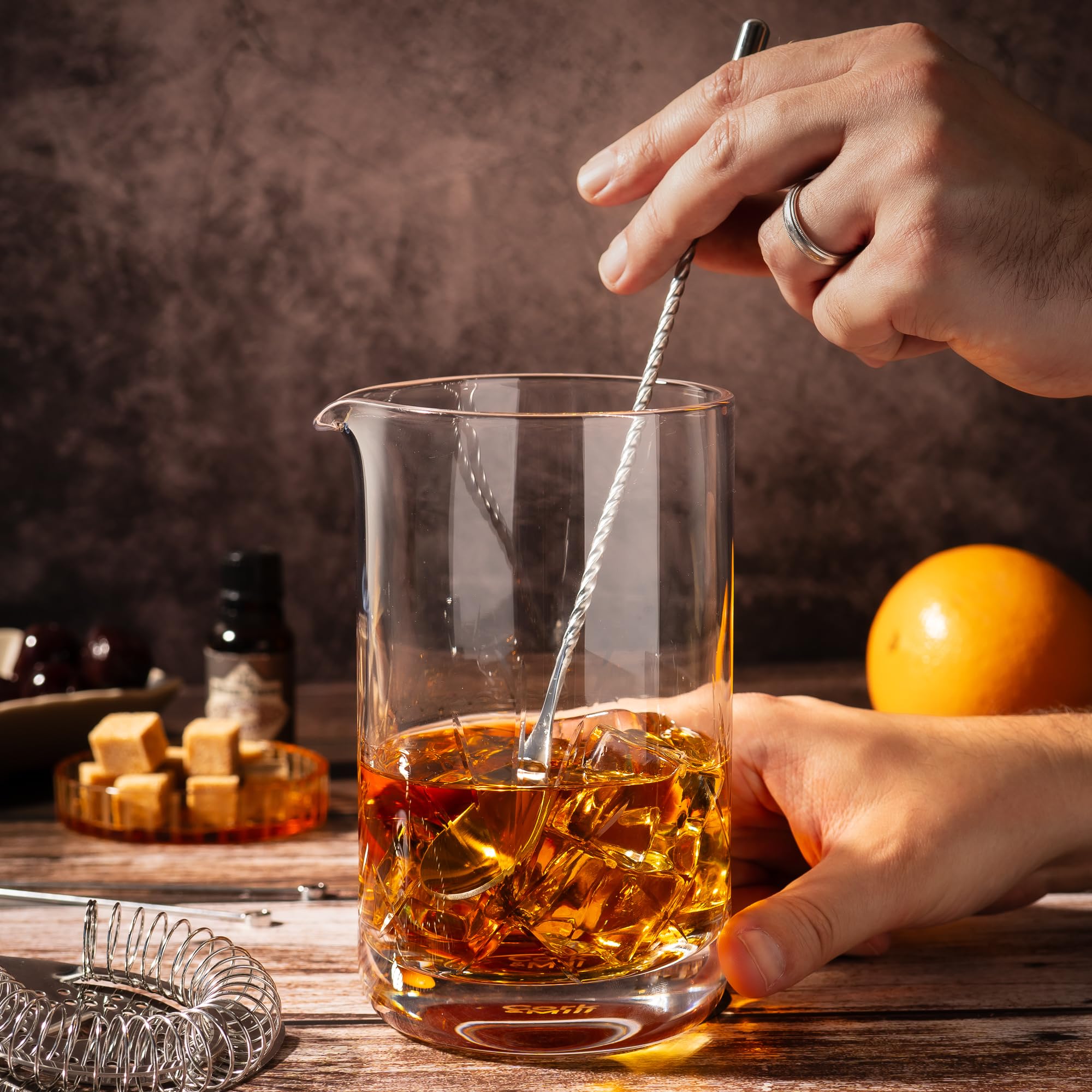 Cork & Mill bar spoon with ergonomic grip for precise stirring.