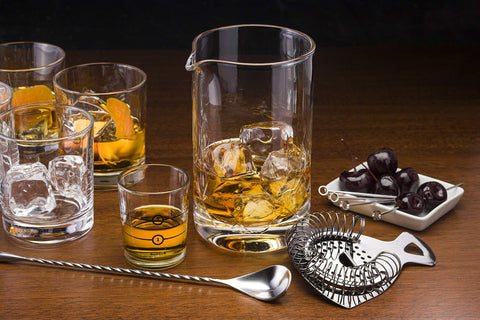 Cork & Mill crystal mixer close-up highlights clarity and craftsmanship.